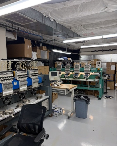 Serena Embroidery shop floor in Lake Oswego with multi-head embroidery machines